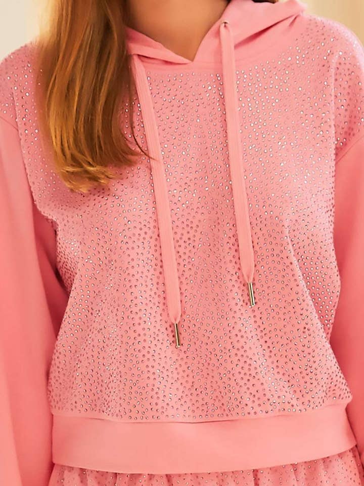 ✨ Rosa Rhinestone Hoodie – Glittrande Lounge Topp för wholesale av Main Strip
