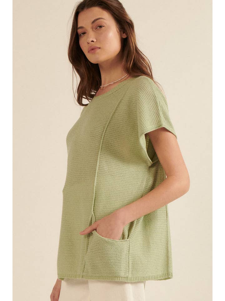 Promesa USA - Wholesale Tunic Sweater - Women's - Ribbed Knit Kimono-Sleeve Pocket Tunic Sweater