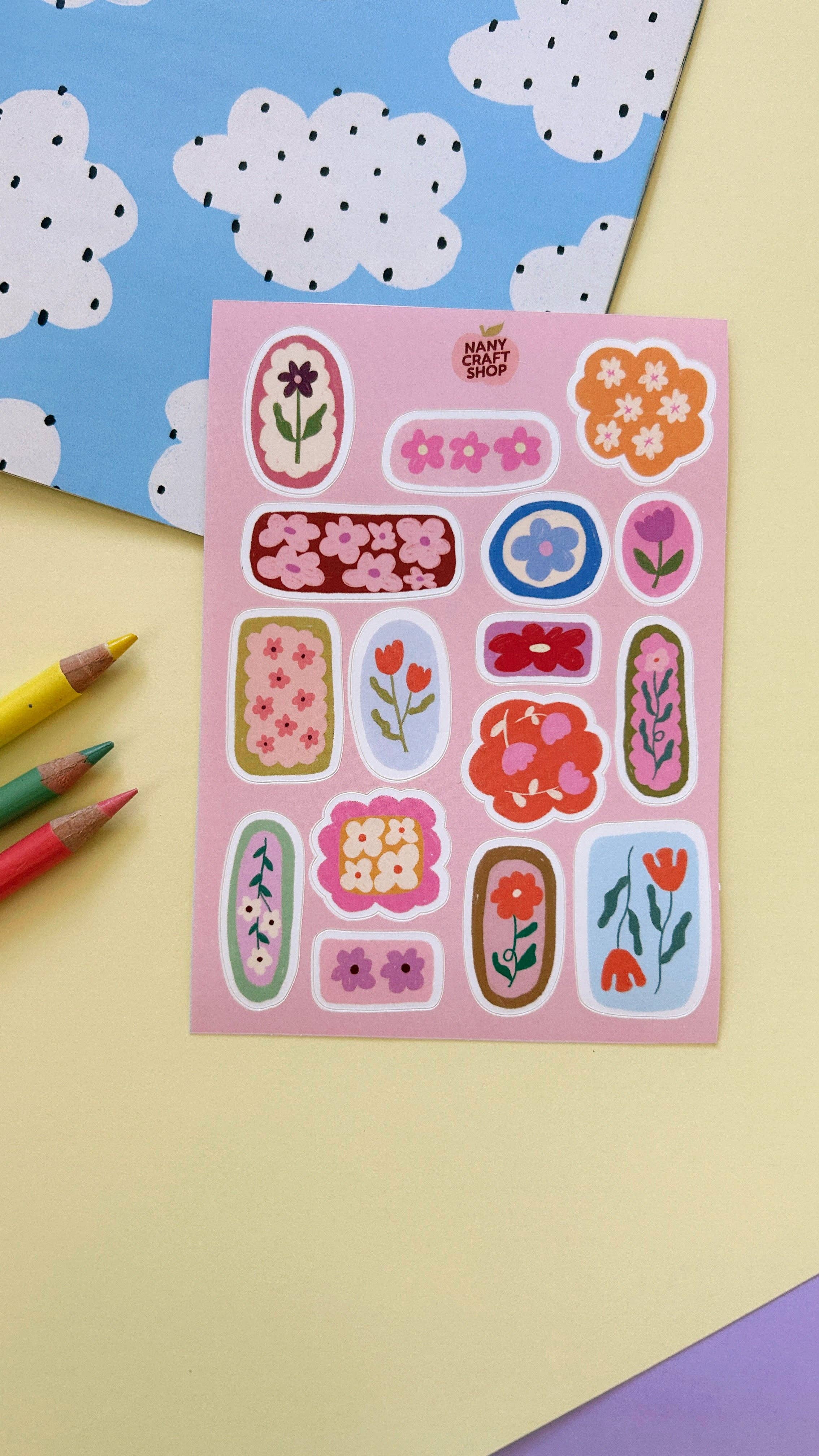 Nany Craft Shop - Venta al por mayor Pegatina - Plancha de pegatinas flores A63