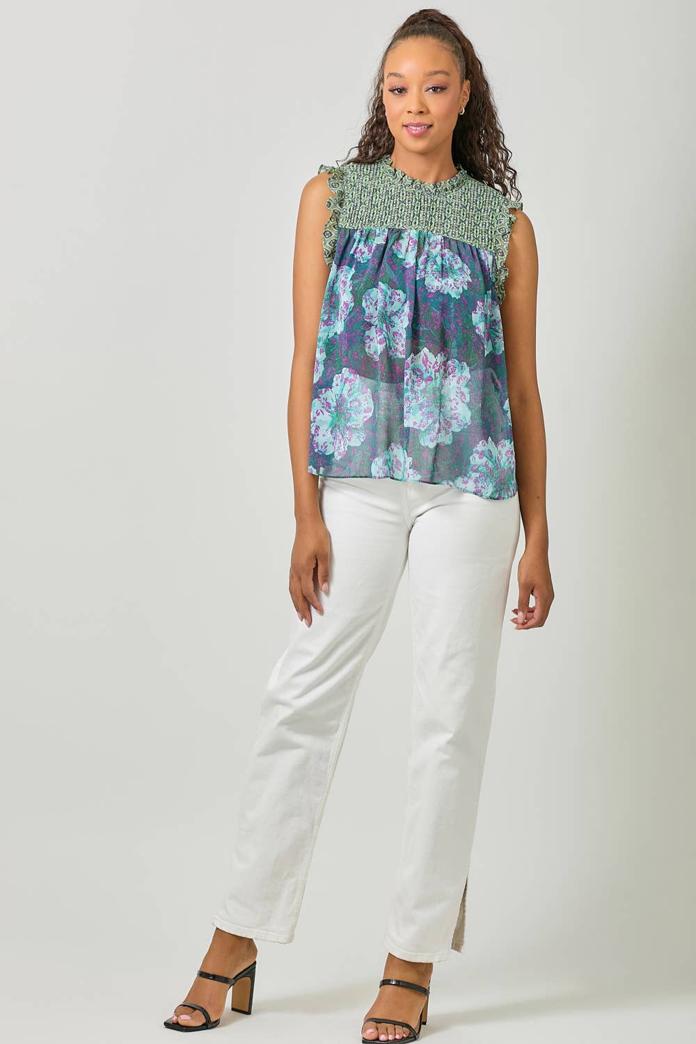 Mystree - Wholesale Blouse - Women's - 61024 Sleeveless Ruffled Floral Print Top4