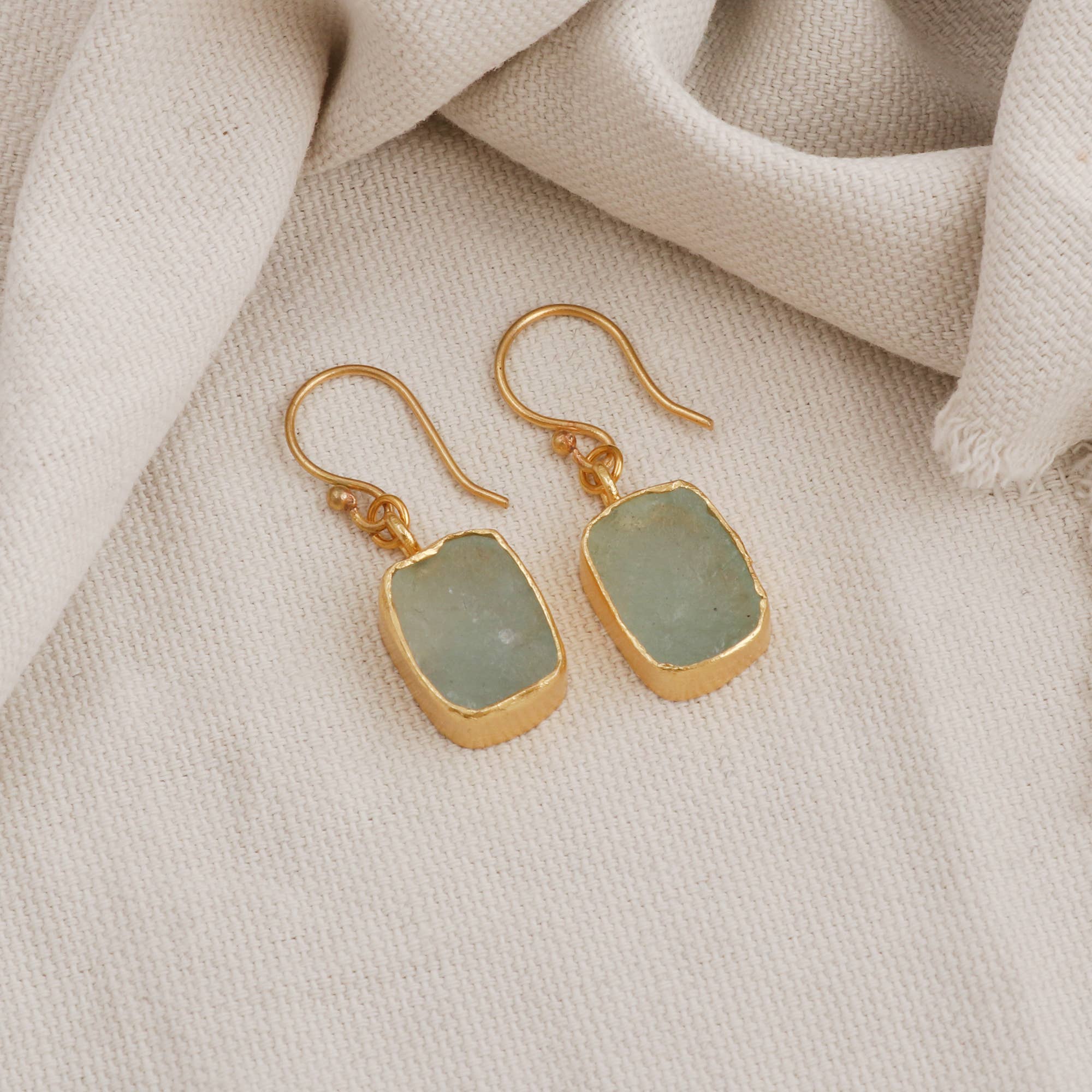 El Joyero - Wholesale Dangle Earrings - Aquamarine Raw march Birthstone Dangle Hook Earring2