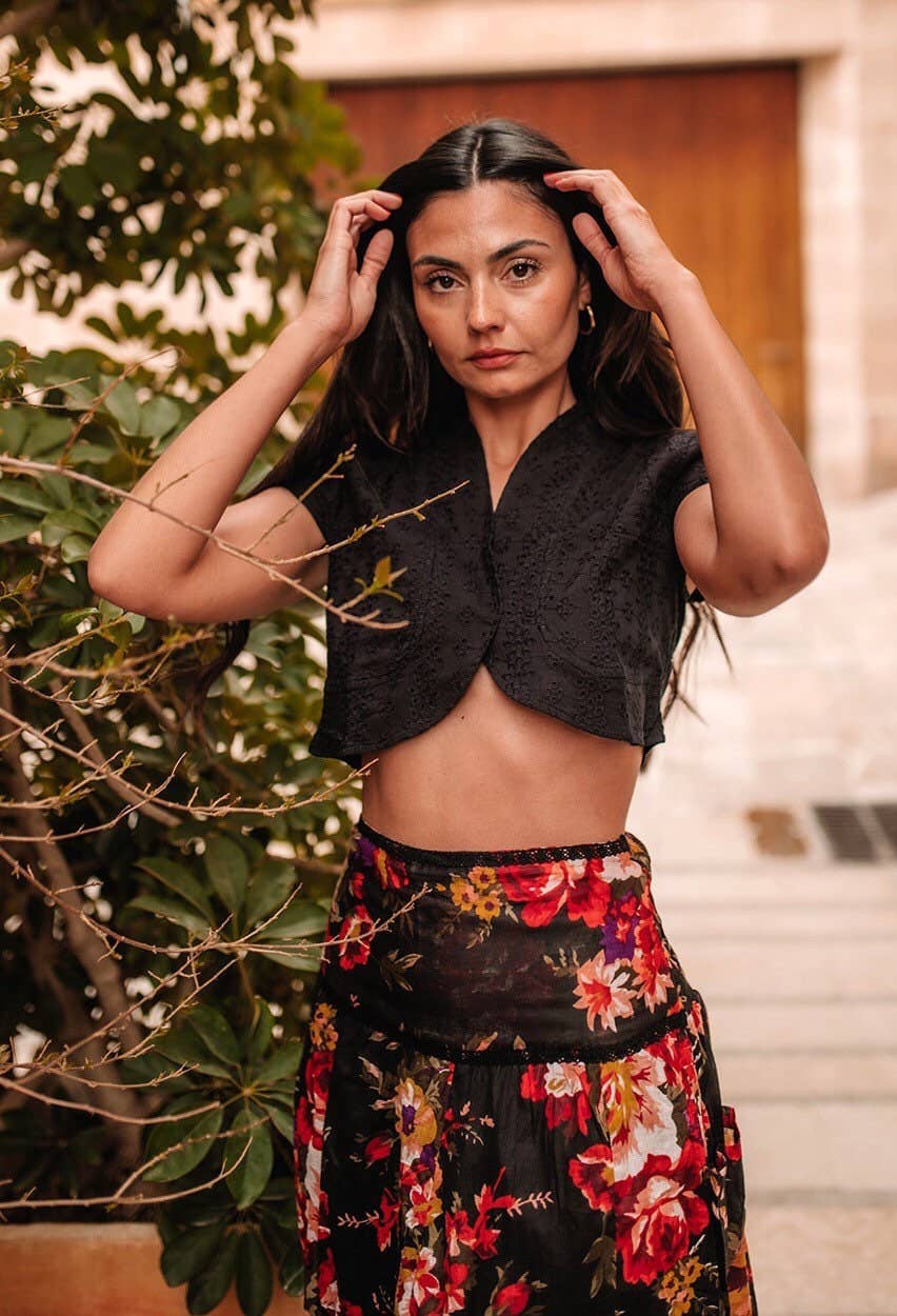 Miss Kitsch – wholesale Skirt – Women’s – Marcelle black floral cotton summer midi skirt, Style7