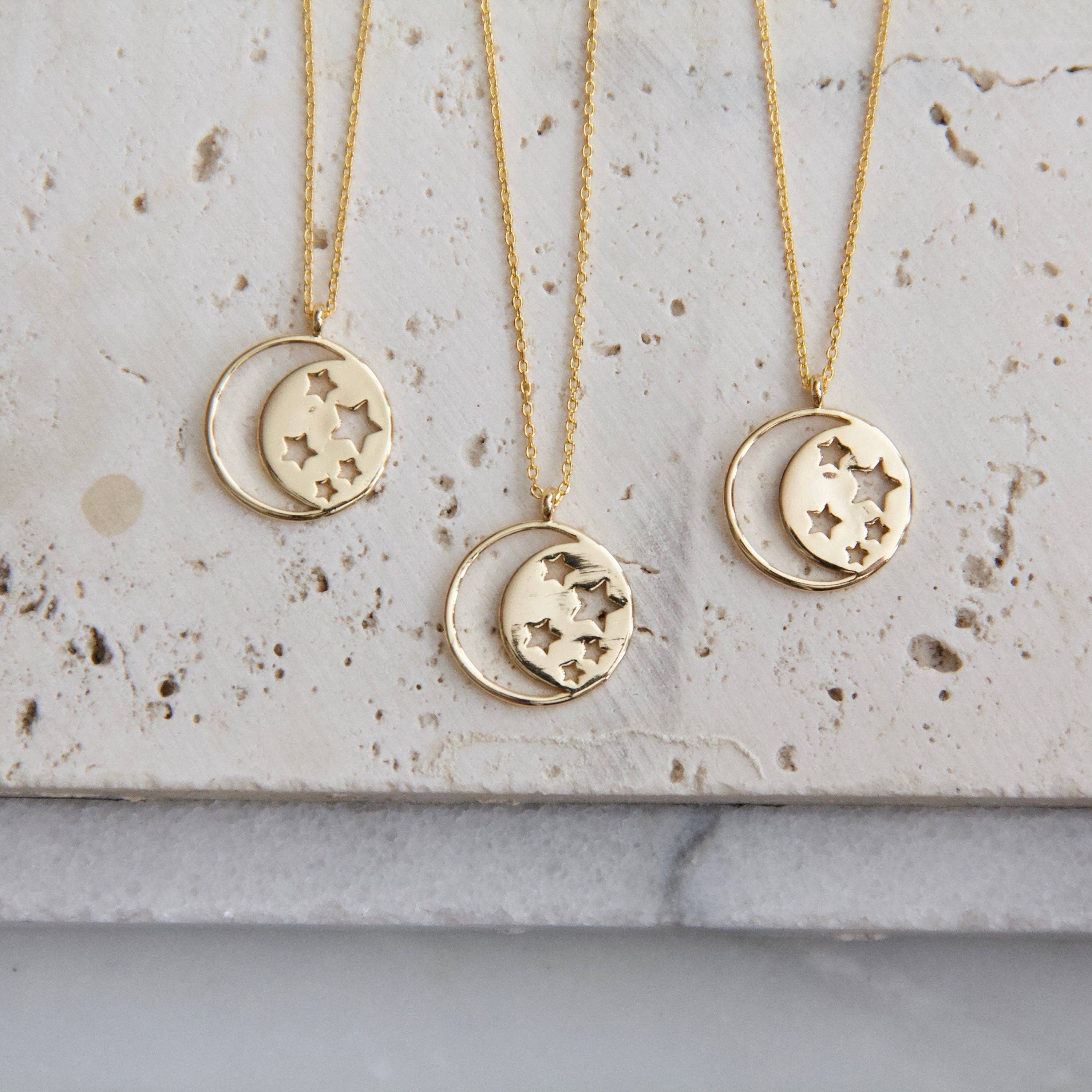 Mesa Blue - Vente Colliers à pendentif - Collier céleste avec pendentif croissant de lune et étoiles3