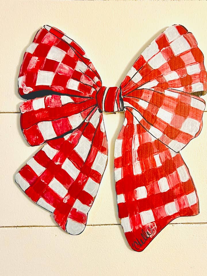 12" Rote karierte Schleife – Austauschbare Kranz- & Türdekoration für den Großhandel von The Happy Butterfly