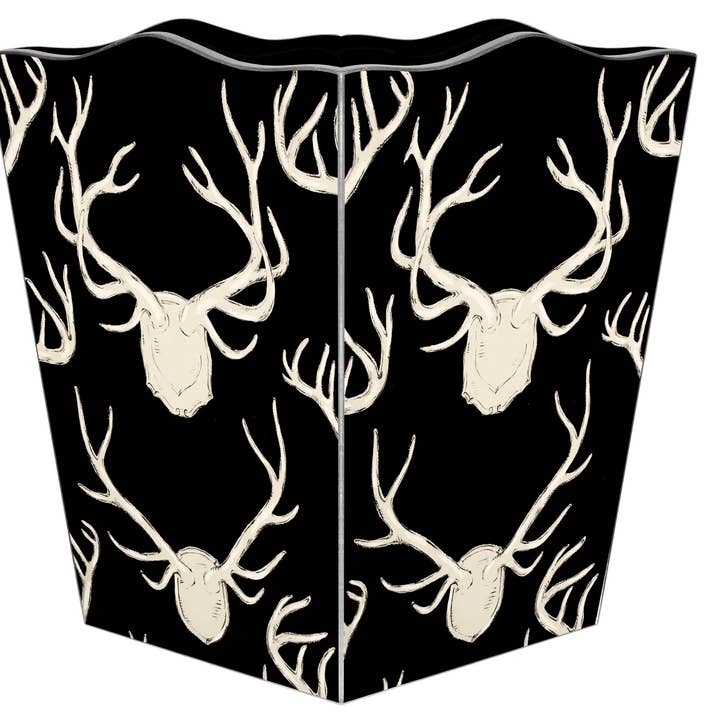WB8964-Black Deer Antler Wastepaper Basket for wholesale by Marye-Kelley