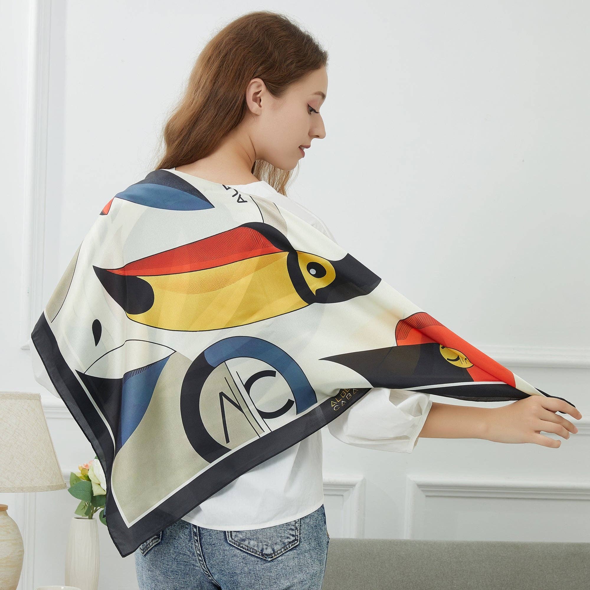 Black Zoé Pelican large silk square for wholesale on Faire2