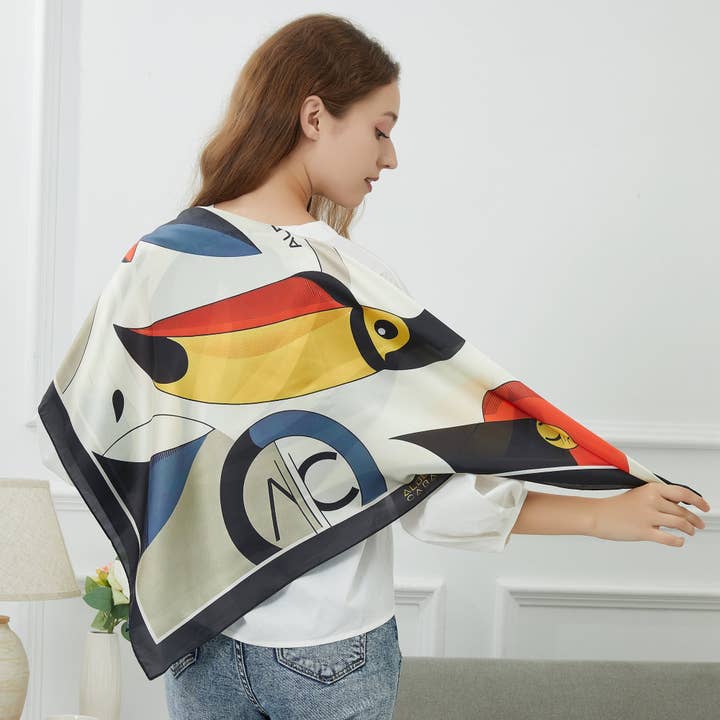 Black Zoé Pelican large silk square for wholesale on Faire2