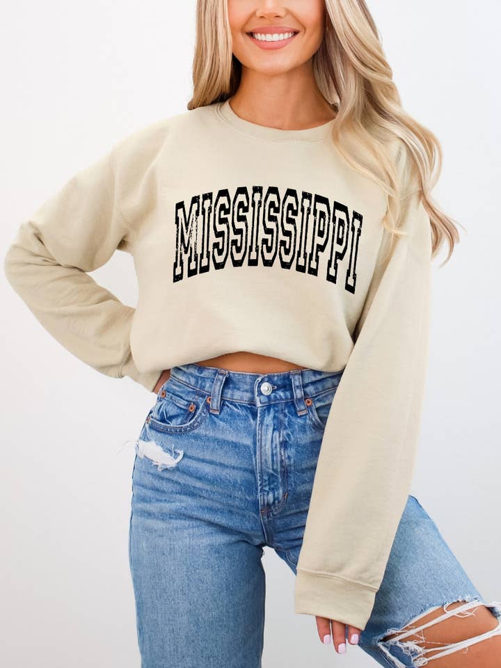 Mississippi State Sweatshirt mit Rundhalsausschnitt für den Großhandel von Desert Raine