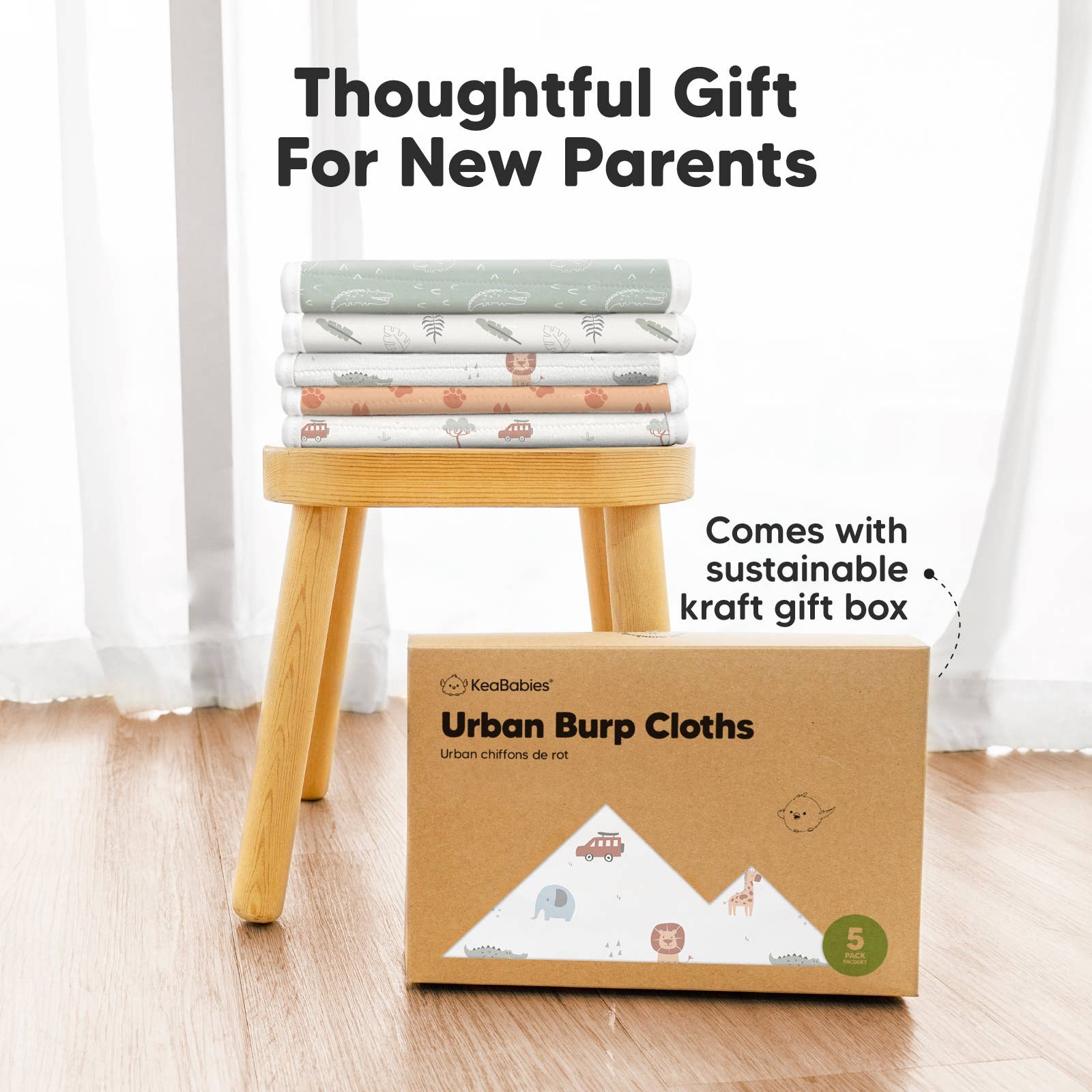 Selvaggio Panni Urban Burp KeaBabies, confezione da 5 in vendita all'ingrosso su Faire8