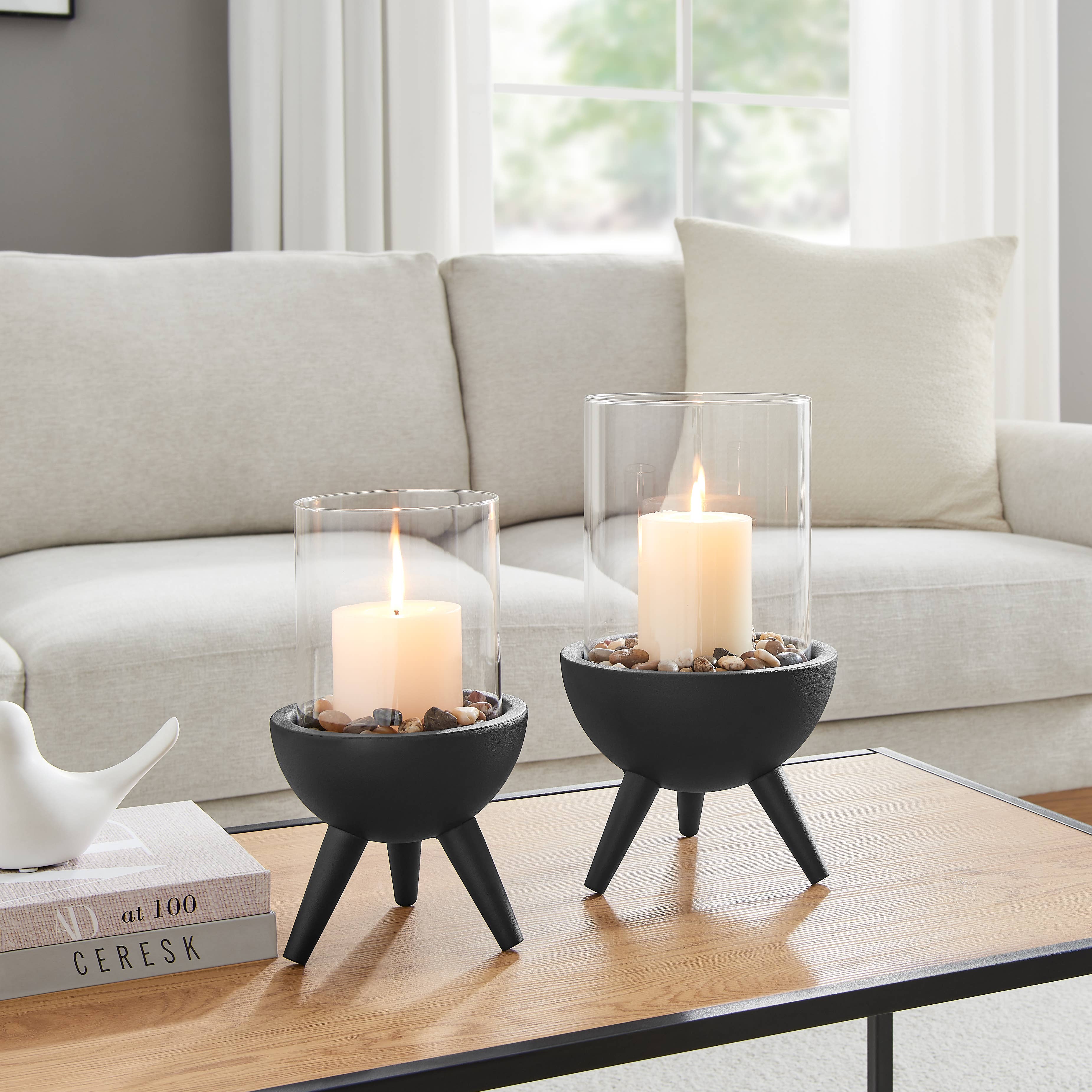 Danya B – wholesale Candle holder – Molta Modern Black Metal Pedestal and Glass Candle Holder6