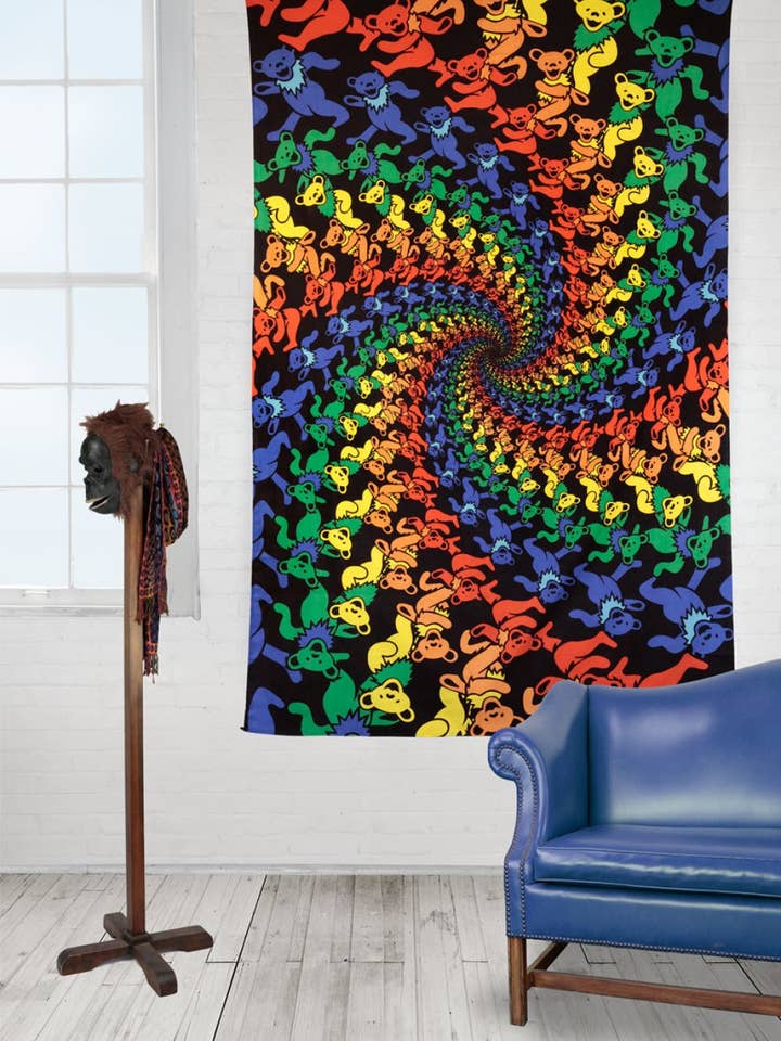 3D-Wandteppich „Grateful Dead“, Motiv: Tanzende Bären, spiralförmige Wandteppiche für den Großhandel von Sunshine Joy