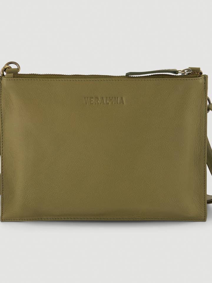 SAC EN CUIR SURAT WILD KAKI FAIT MAIN COMMERCE ÉQUITABLE pour la vente par Veraluna Sustainable Clothing