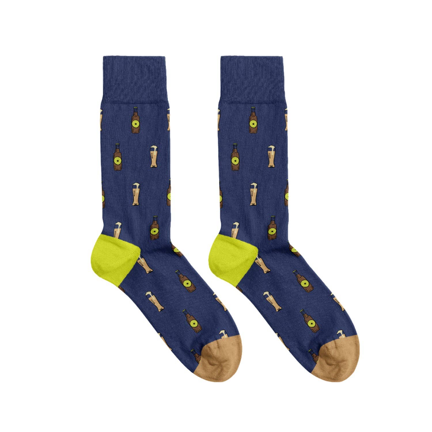 Oli Olsen – wholesale Socks – Men's – Billy Brown Socks | Men's Beer Bottle Socks | Blue & Yellow