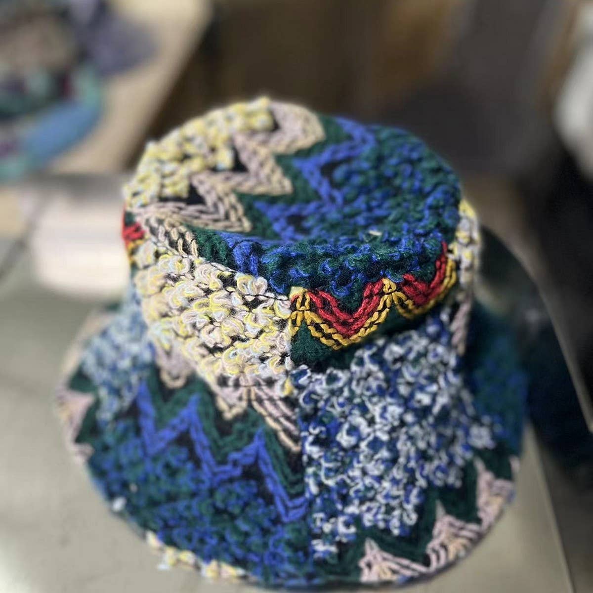 NINEXIS - Wholesale Bucket Hat - Women's - CWAH2213_ETHNIC RETRO COLOR MATCHING KNITTED BUCKET HAT3