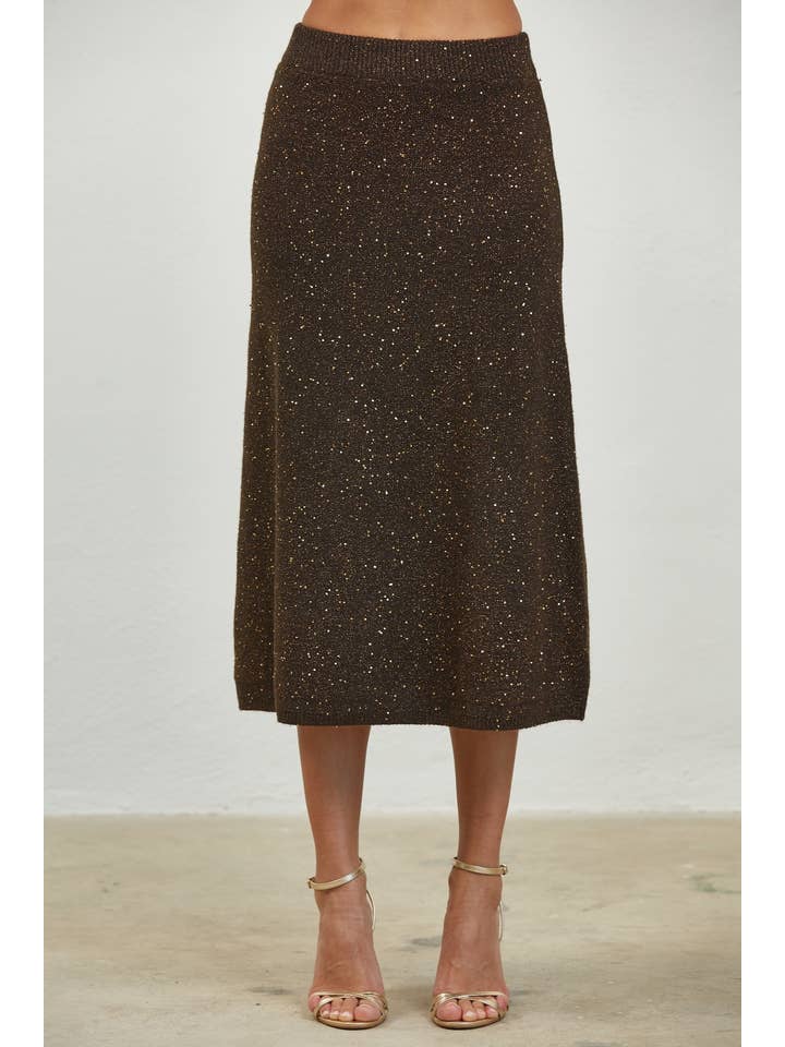 Edit by Nine - Wholesale Skirt - Women's - Sequin Mixed Flare Sweater Midi Skirt4