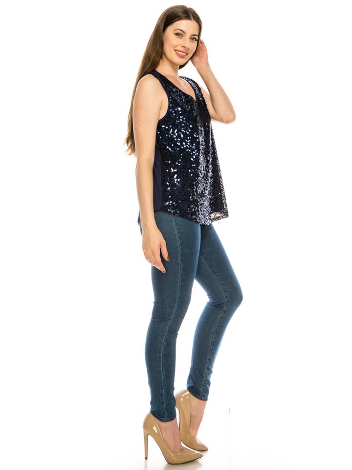 W.A.Y. --Wonderful And Young - Wholesale Tank Top - Women's - Shimmery Sequin V Neck Top Tank16