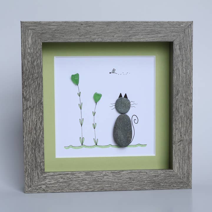 Beach Rock Cat in a Sea Glass Garden for wholesale by Driftsea Creations