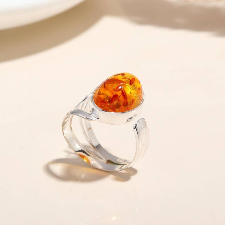 AG 925 JEWELLERY - Wholesale Cocktail/Statement Ring - 925 Silver Amber Swirl Ring3