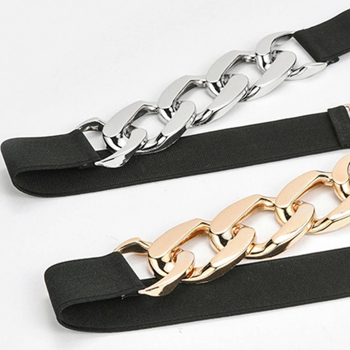ACCITY - Wholesale Belt - Women's - SILVER,GOLD CHAIN BLACK STRETCH BELT_CWABE01915