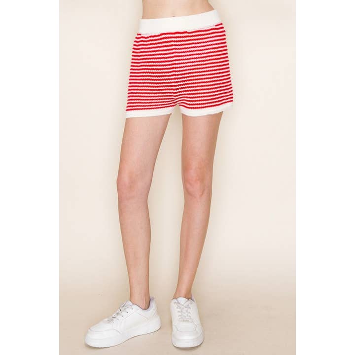 P80150 Calções de Malha às Riscas de Cintura Alta por atacado de White Birch