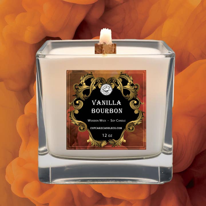 Men's Collection Vanilla Bourbon Wood Wick Candle for wholesale by Cupcake Candle Company