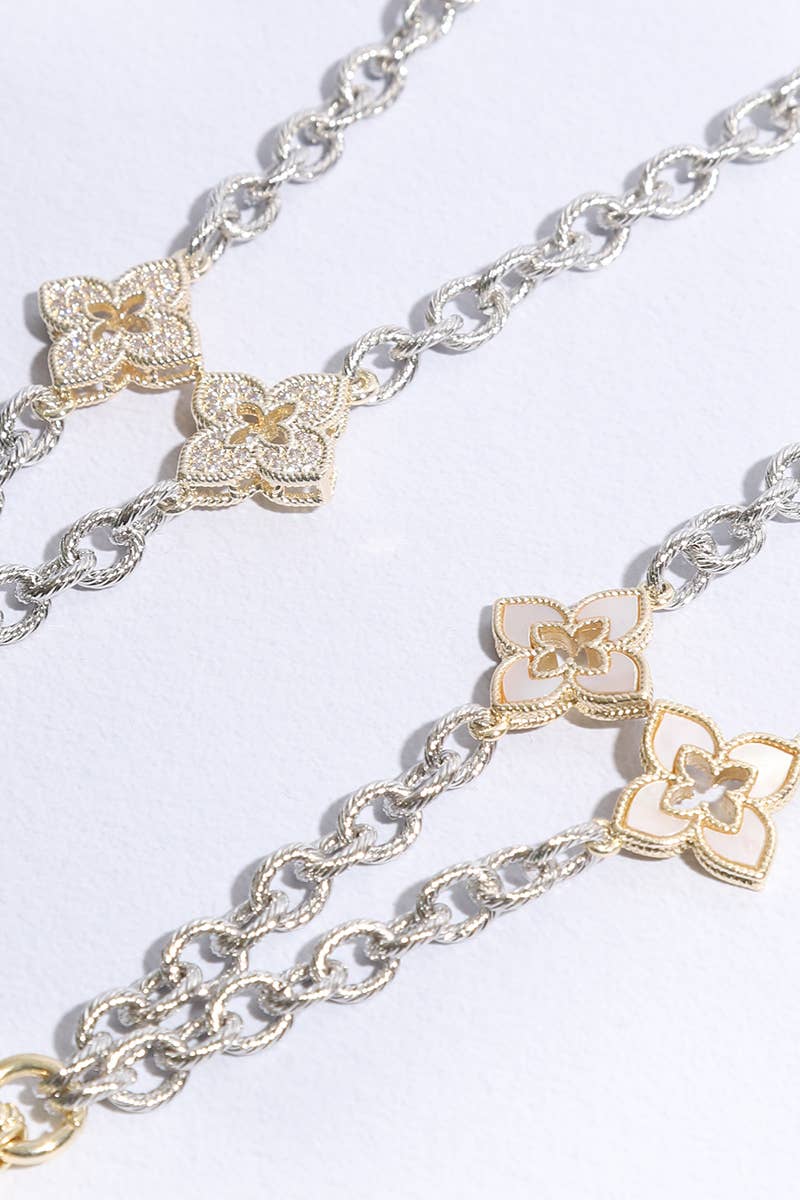 Fashion City – wholesale Link & chain bracelet – Clover Pave Clover Mop Gold Necklace5