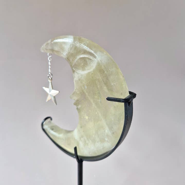 Moonlight Gemstones - Wholesale Spiritual Stone/Crystal - Beautiful Citrine Moon on Metal Stand – 10cm Gemstone Face Engraving Spiritual Interior3