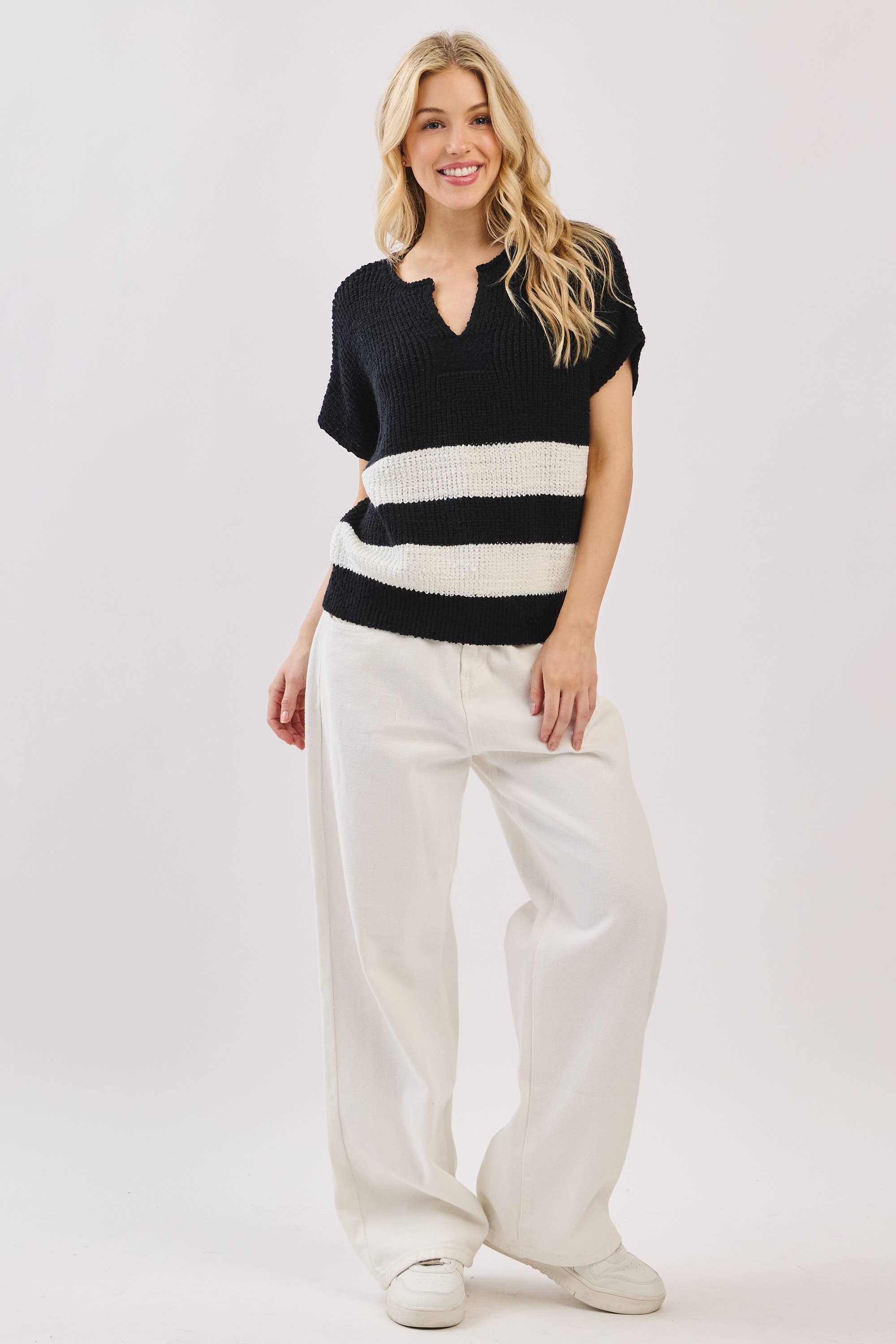 Sewn and Seen - Wholesale Knit Sweater - Women's - Stripe Knit Sleeveless Sweater20