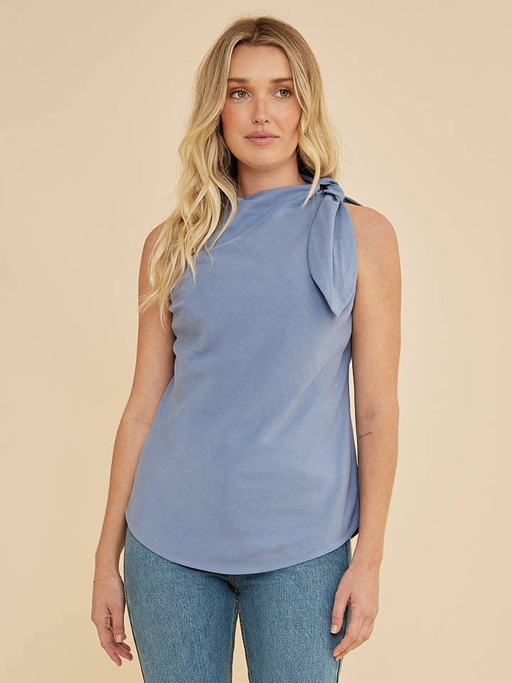 Tessa Shoulder Knot Top - Cerulean Blue for wholesale by Amelius