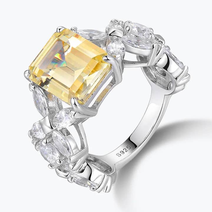 Dissoo® Emerald Cut Gemstone Leaf Trellis Cluster Royal Blue Cocktail Ring for wholesale by Dissoo