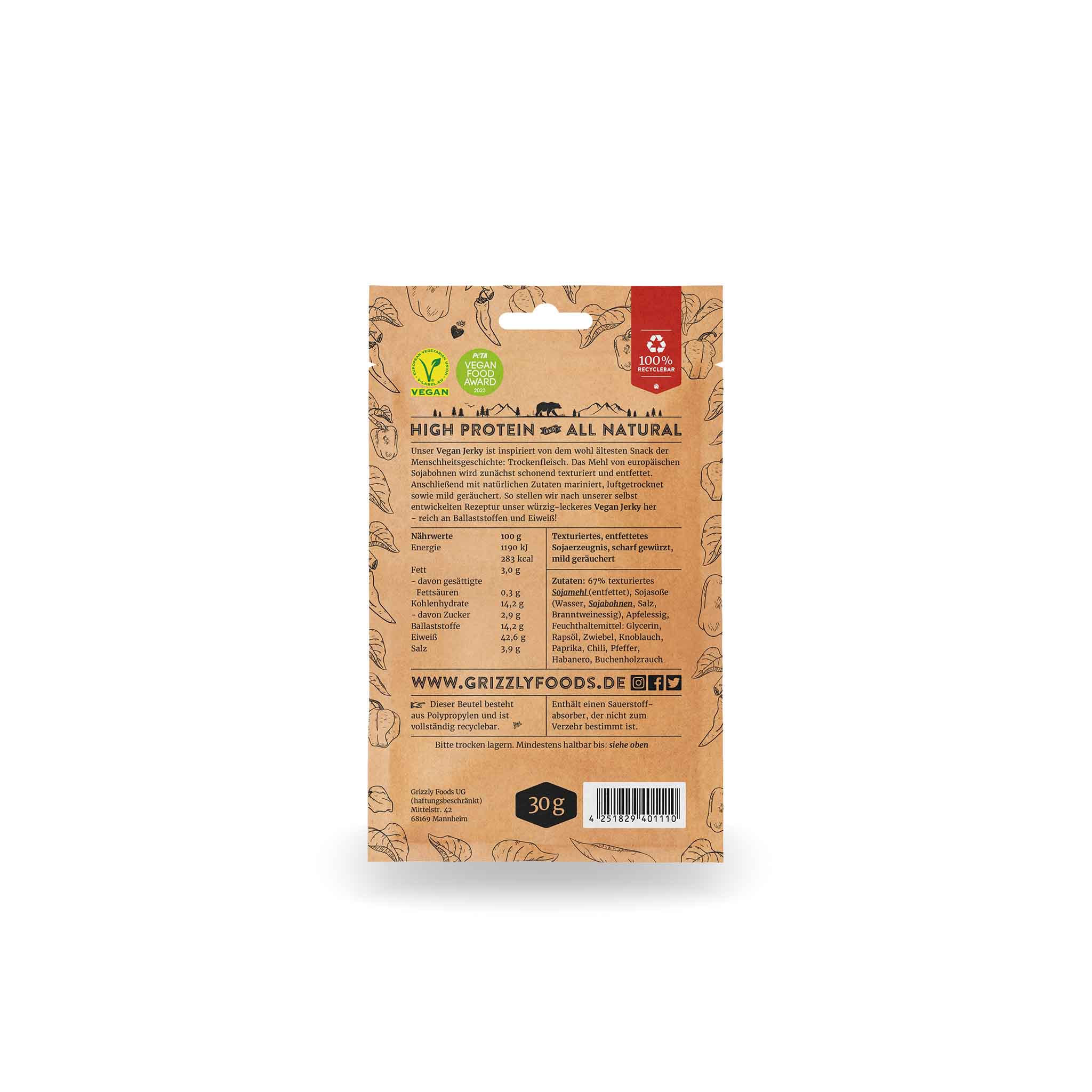 Grizzly Foods - Wholesale Jerky - Vegan Jerky - Burn Baby Burn (30g)1