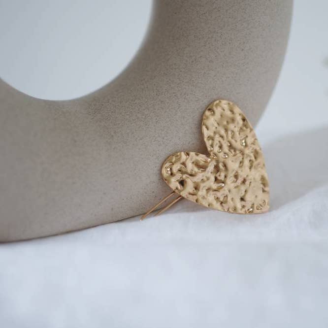 Abby Gold Hammered Heart Hair Clip for wholesale by Bohomane