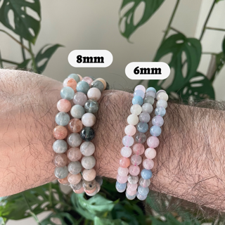 Pebble House - Wholesale Beaded Bracelet - Morganite & Aquamarine Beryl Bracelet 4mm/6mm/8mm 5