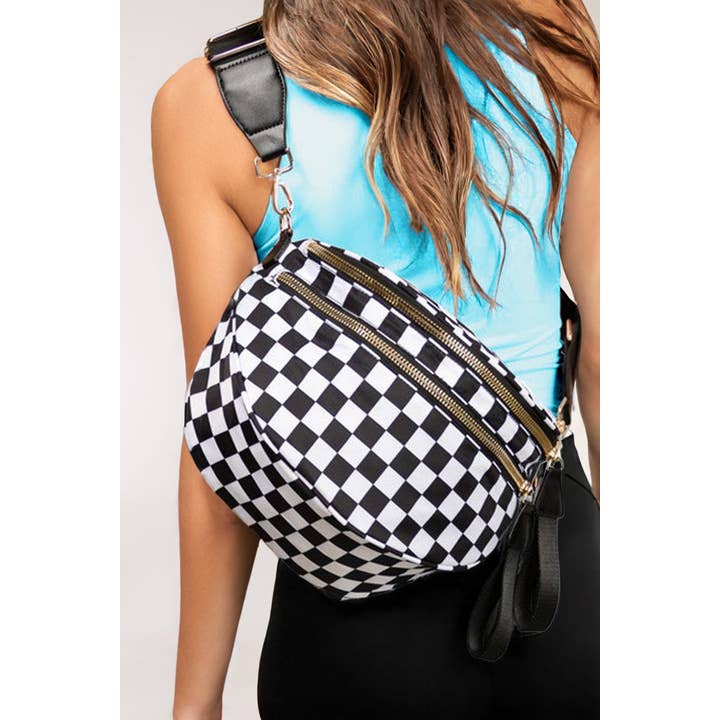 LA Society - Wholesale Crossbody Bag - Women's - Checkered Print Wide Strap Large Crossbody Bag