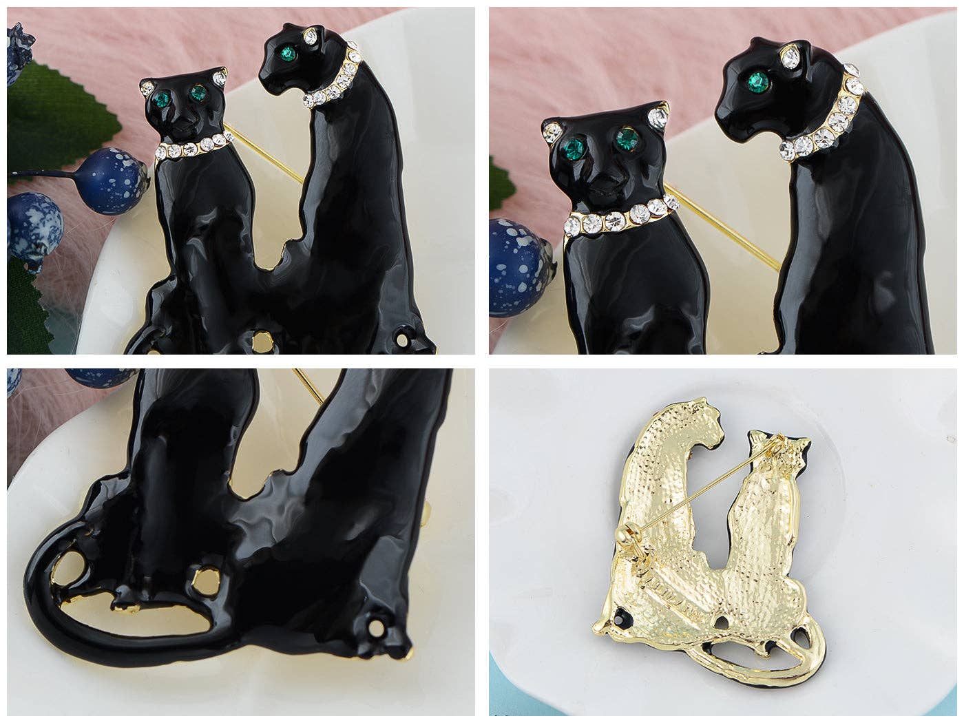 AK Brand - Wholesale Brooch - Turquoise Blue Spotted Leopard Family Twin Lover Brooch Pin6