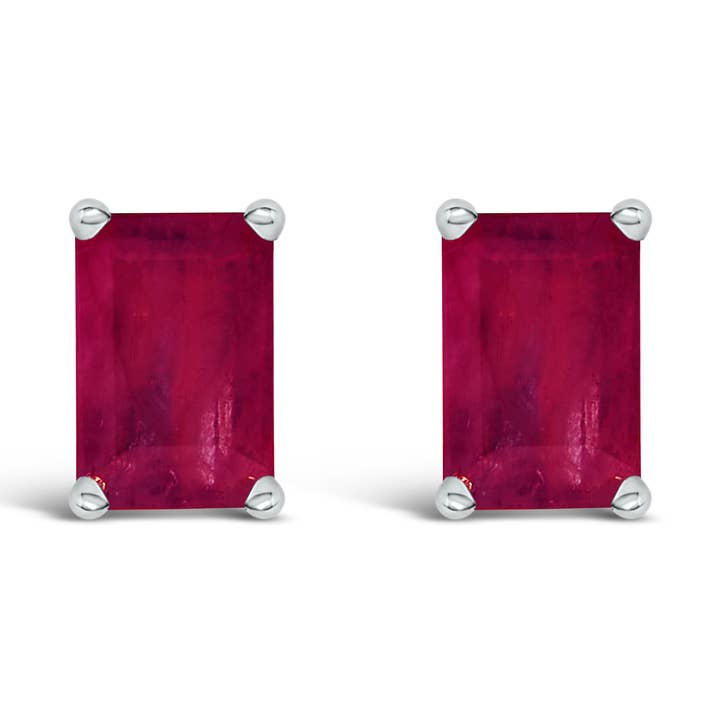 Pendientes de botón solitario de rubí con forma de esmeralda en oro de 14 quilates. para venta al por mayor de Infinite Jewels