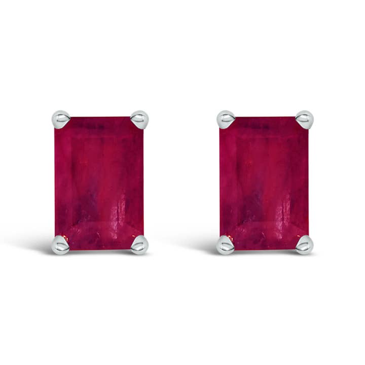 14K Gold Emerald Shaped Ruby Solitaire Stud Earrings for wholesale by Infinite Jewels