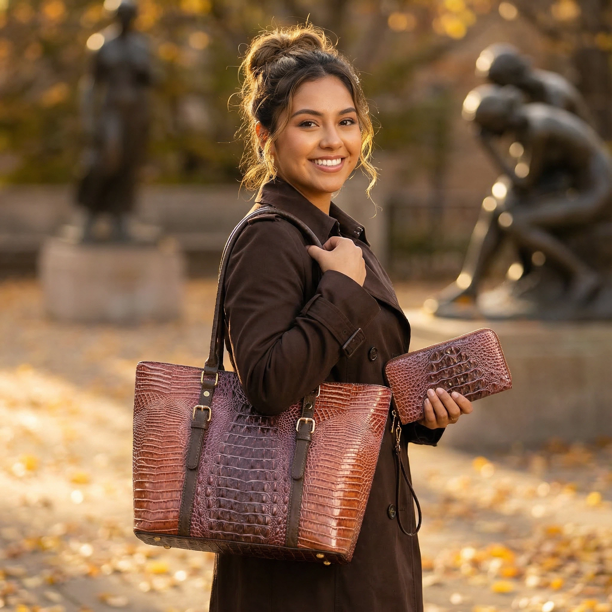 KAYLA+AVA - Vente Tote bag – femme - ENSEMBLE FOURRE-TOUT 3 EN 1 CELESTINE CROC EMBOSSÉ OMBRE6