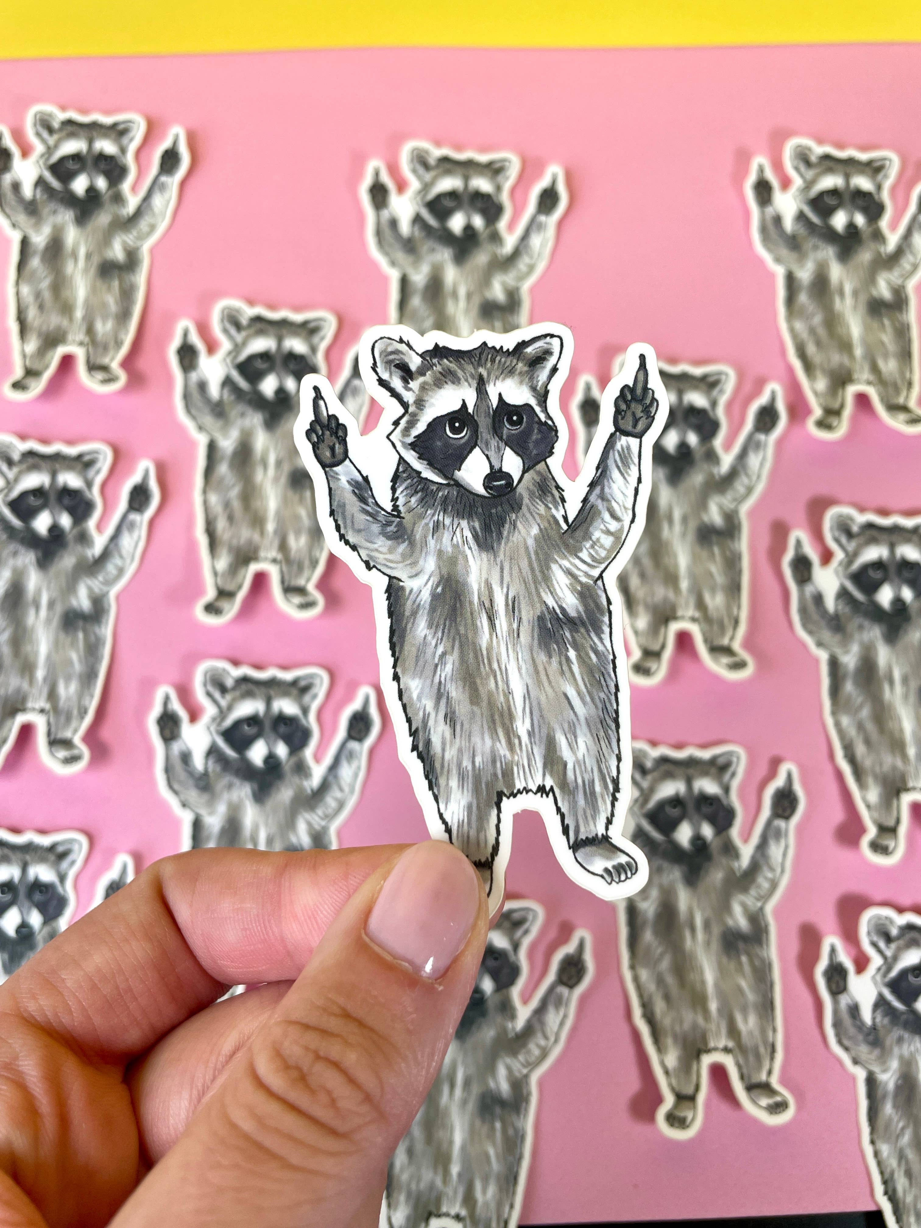 quirky burp illustrations - Wholesale Sticker - Raccoon Middle Finger Waterproof Vinyl Sticker2