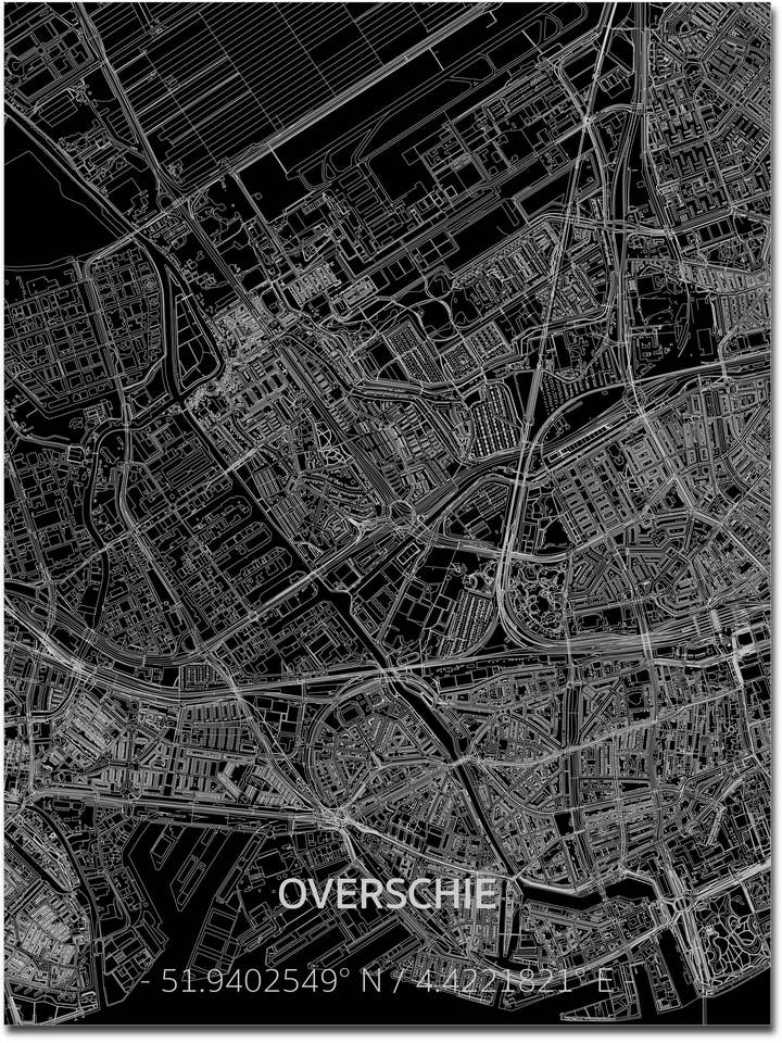 Citymap Overschie | Aluminium wanddecoratie voor wholesale door Brandthout.