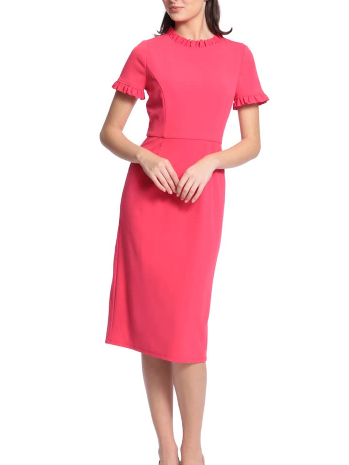 Maggy London Ruffle-Detail Front Pocket Dress - Back Slit for wholesale by New Yorker's Apparel