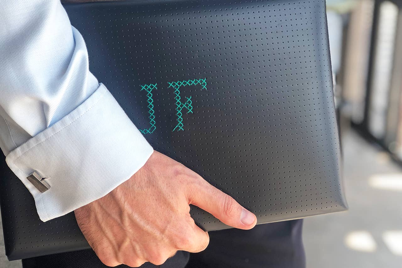 Chasing Threads - Wholesale DIY Craft Kit - DIY Cross Stitch Laptop Sleeve Kit - Navy with teal thread10