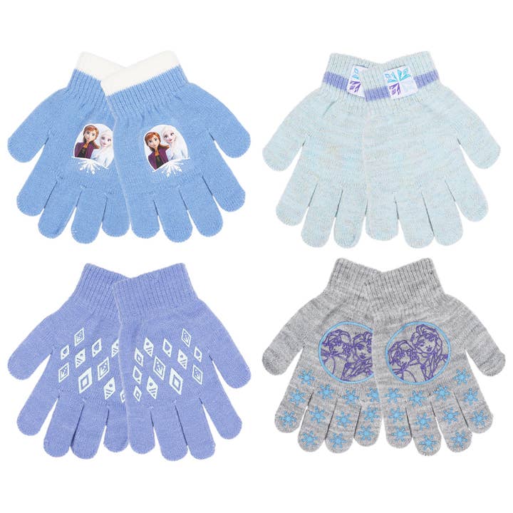 Disney Frozen Anna and Elsa Girls 4-Pack Winter Gloves, Soft Knit Cold Weather Glove Set for Kids, Size 4-7 Years, White/Purple for wholesale by Concept One