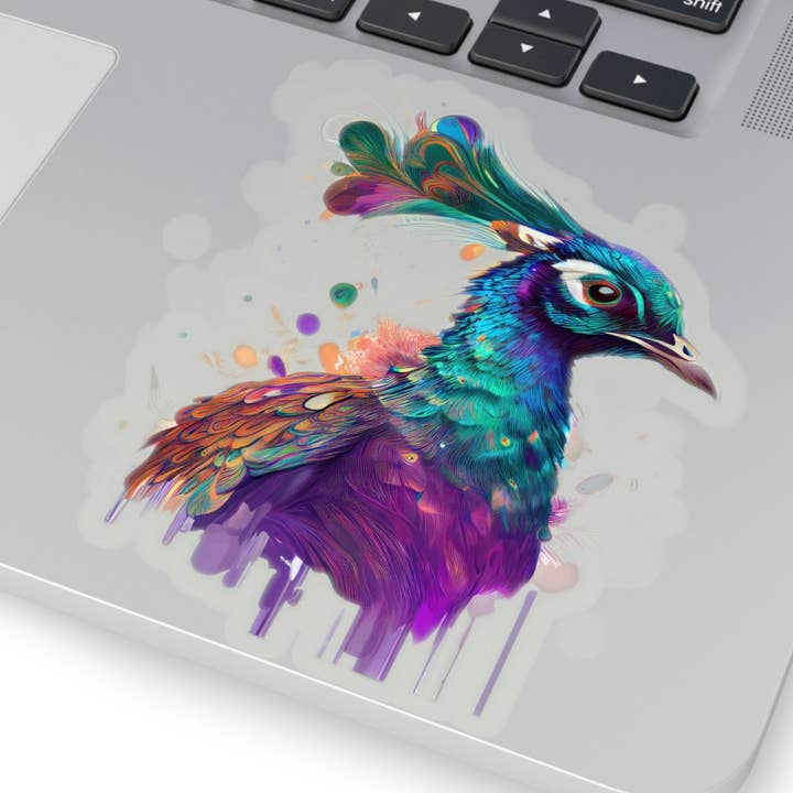 Waterproof Vinyl Sticker - Majestic Iridescent Peacock for wholesale by Smartstead Homestead