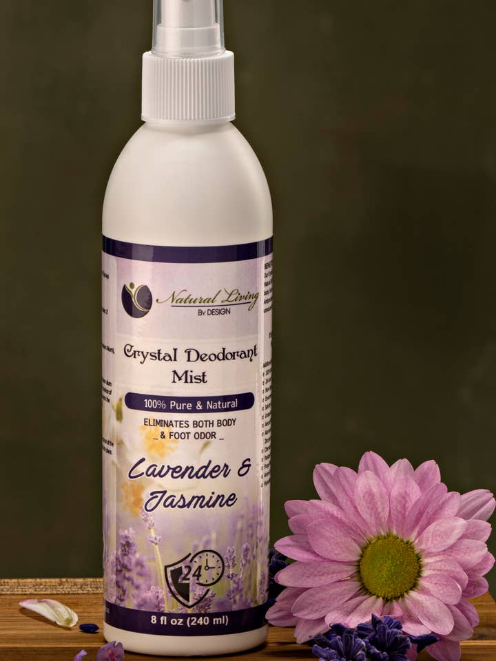 Lavender & Jasmine Natural Crystal Deodorant Mist Spray for wholesale by Natural Living by Design II, LLC