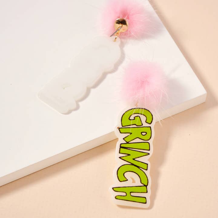 Lilla Haven - Wholesale Dangle Earrings - Christmas Green Monster & Pom-Pom Dangling Earrings