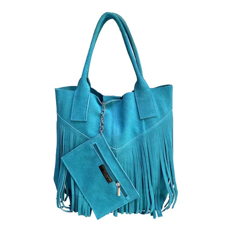 MODARNO - Wholesale Shoulder Bag - Women's - Modarno women's shopper bag in genuine suede with fringe plu16