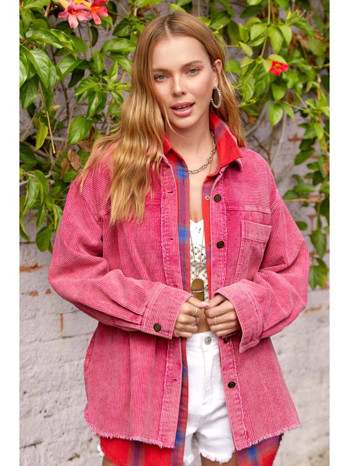 La Miel - Wholesale Shirt Jacket/Shacket - Women’s - JKT1727-Oversized Washed Fabric Corduroy Button Down Jacket11