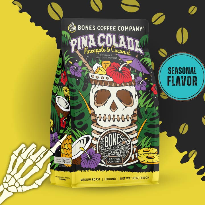 Pina Colada Flavored Coffee | 12oz | Whole Bean & Ground for wholesale by Bones Coffee Company