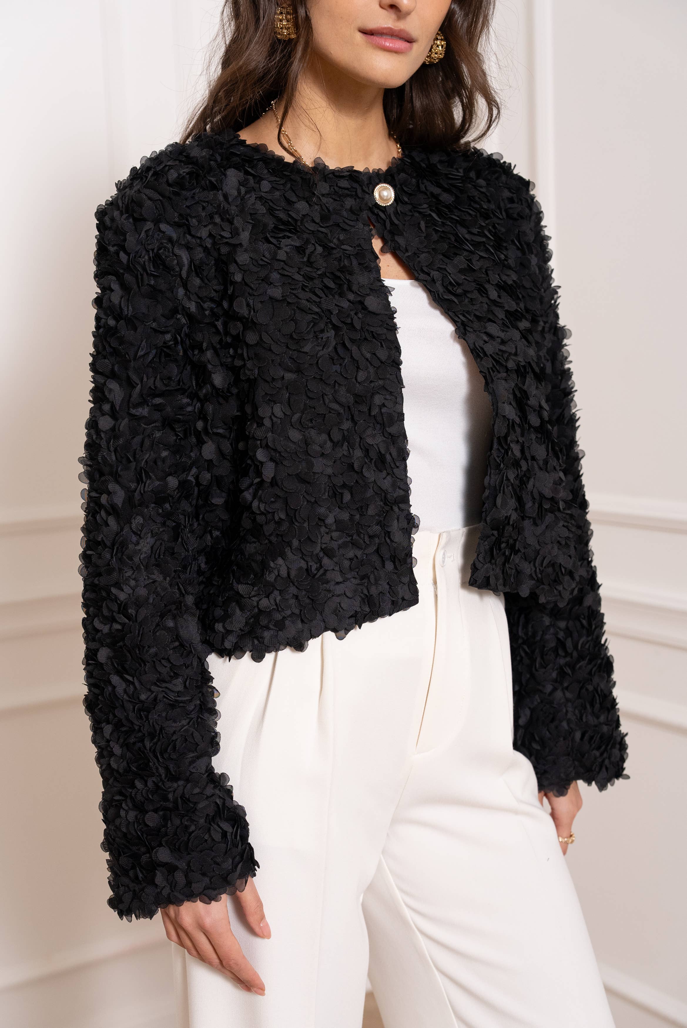 Black Rosalia Floral Structured Jacket - CK08380 for wholesale on Faire2